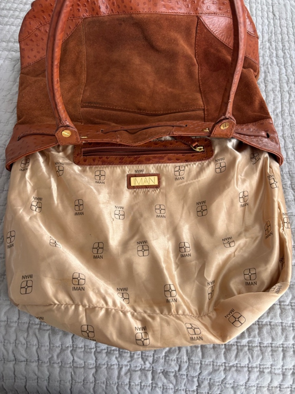 IMAN 100% Ostrich leather tote bag EUC - Picture 8 of 9